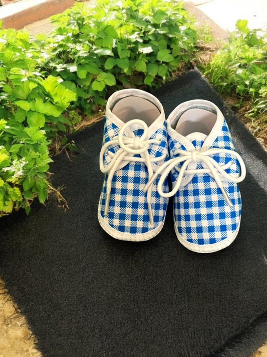 Baby Booties Check Sky Blue (0-6 Months) – Sunshine | Soft, Cozy & Stylish for Your Little One